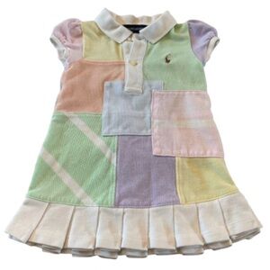 Ralph Lauren Patchwork Pastel Baby Girls Frill Polo Dress Sz 9M